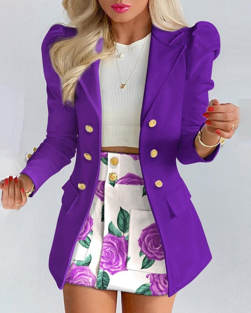 Casual Fashion Solid Color Women's Shirts Puff Sleeves Elegant Tops Shorts Casual Suit