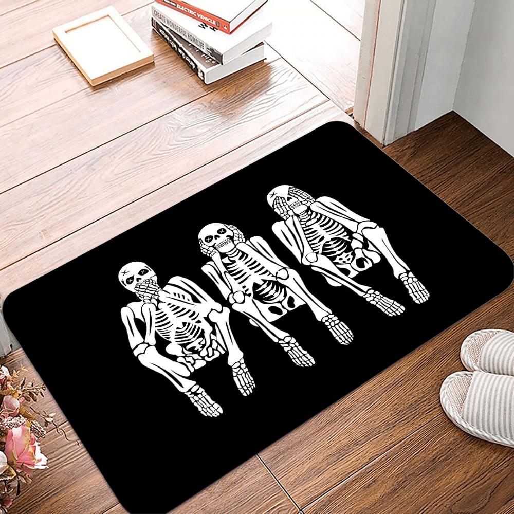 Halloween Skull Print Welcome Doormat Machine Washable Carpet For Living Room Bedroom Kitchen And Laundry Rug Floor Mat