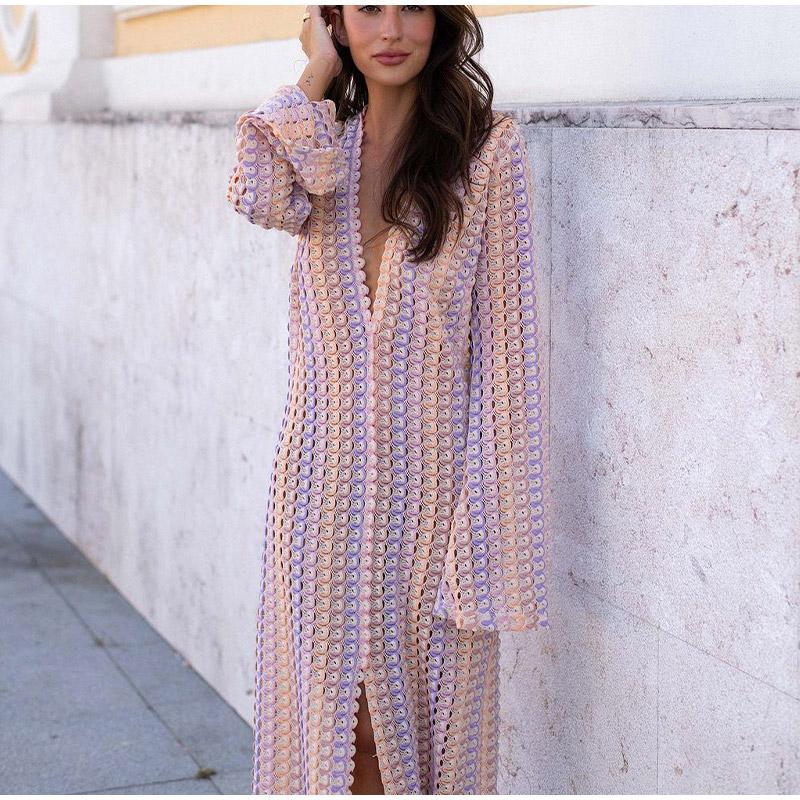 Лоскутное Женское Трикотажное Платье с Глубоким V-образным Вырезом — фото 19