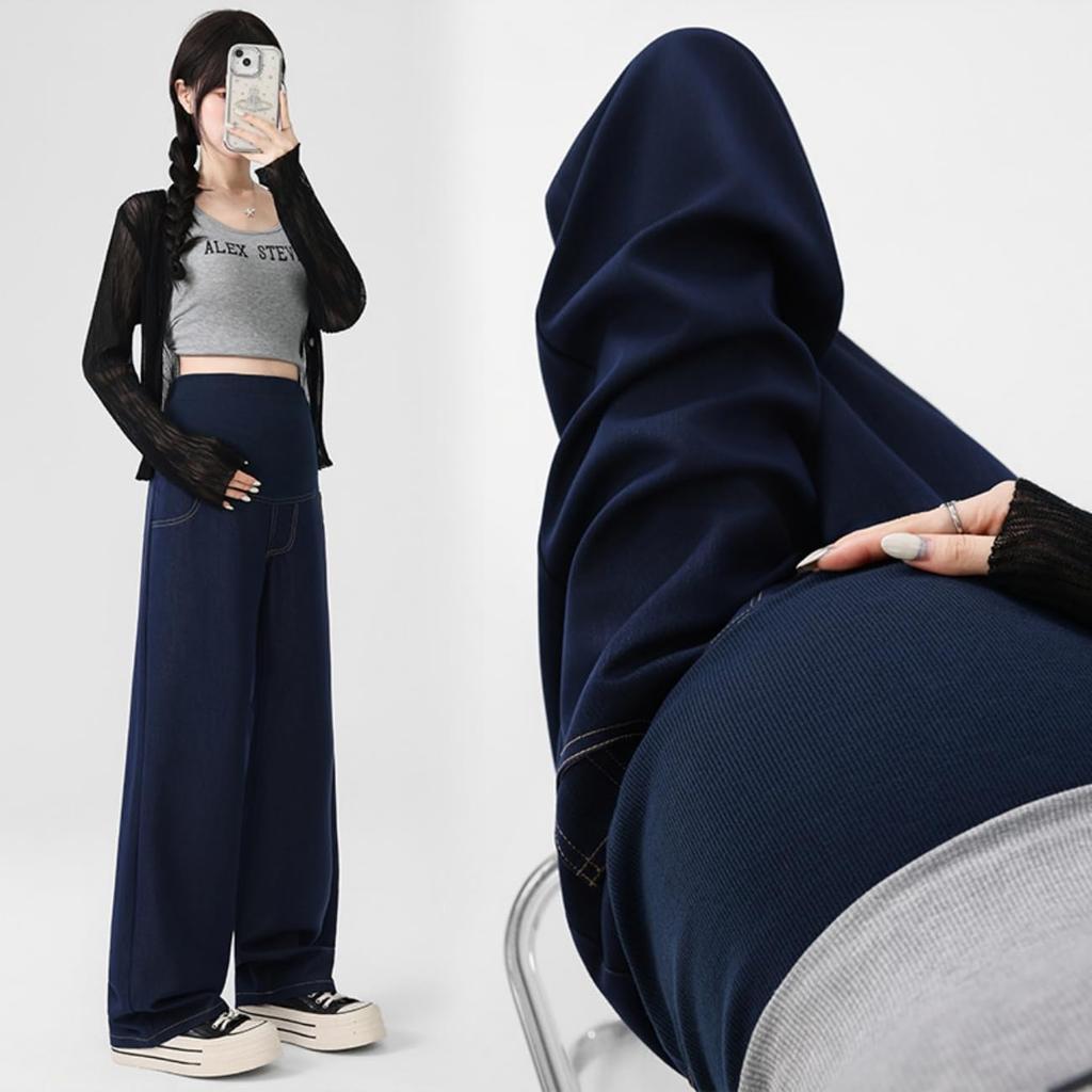 ג'ינס אמהות Kasiciki, ג'ינס דנים רך בגזרה ישרה עם מותן מתכוונן, כחול כהה, מידה M. התאמה מפורטת להריון ואחרי לידה. דגם DYC-55