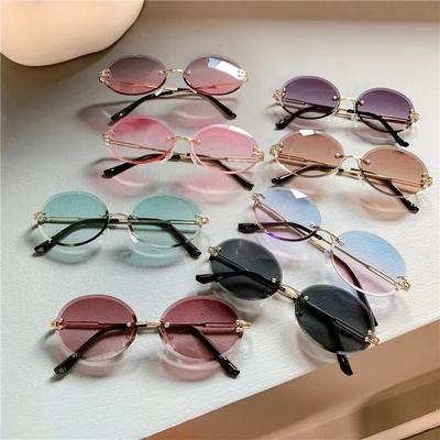 Gafas de Sol Ovaladas Sin Montura de Moda para Mujeres Hombres Retro Lente Degradada Montura de Metal Gafas de Sol Sombra para Viajes al Aire Libre Gafas
