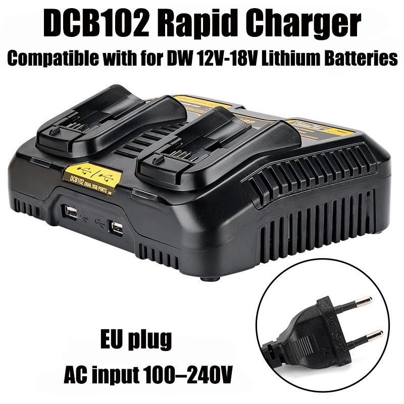 DCB102 Dual-Port Rapid Charger Replacement Charger Power Tool Battery Charger Compatible with For 20V Lithium Batteries