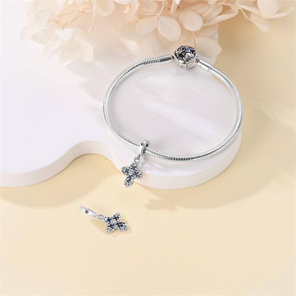 Original Copper Charms Luxury Blue Vintage Cross Beads Fit Bracelet Diy Women Making Delicate Gift Jewelry