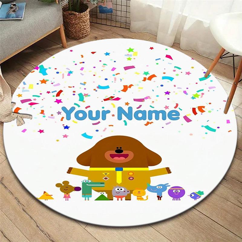 Hey Duggee Custom Name Round Area Rug,Carpet Rug for Living Room Bedroom Sofa Playroom Decor,Non-slip Floor Mat