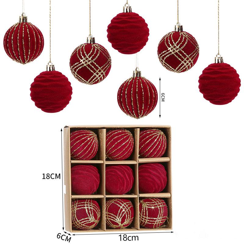 9Pcs 2.4inch Velvet Christmas Ball Decoration Xmas Tree Baubles for Home Party Multifunctional Lightweight with Hanging Loops