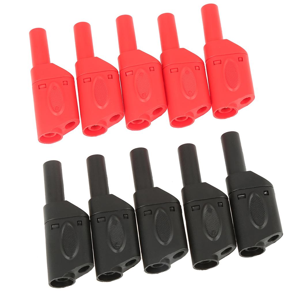 10Pcs 4mm Red Black Safety Fully Insulated Stackable Banana Plug Connectors