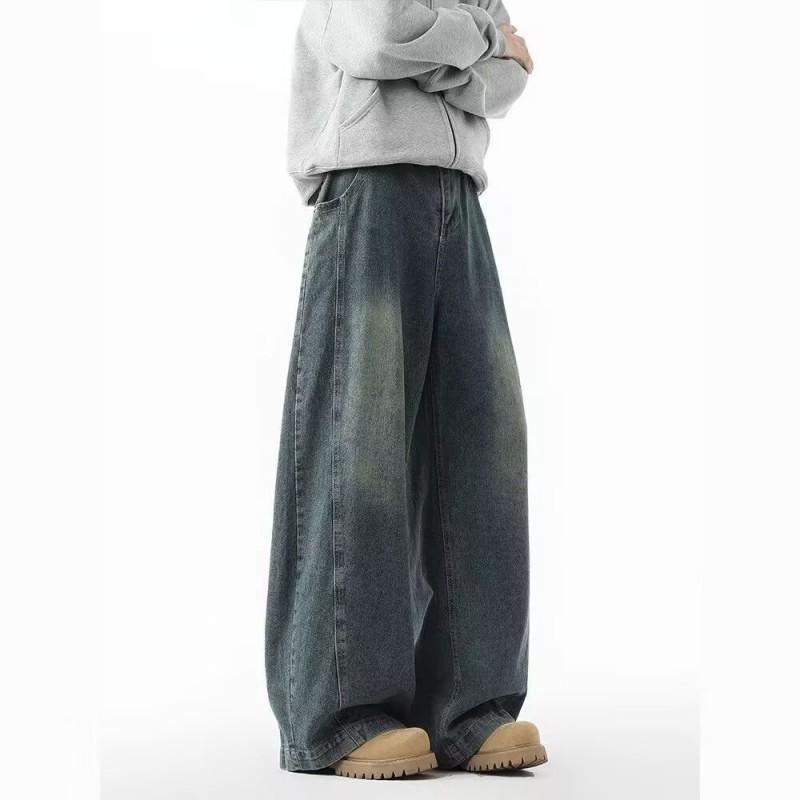 Vintage Washed Straight Fit Denim Pants Men Women Loose Wide Leg Casual Trousers Collection