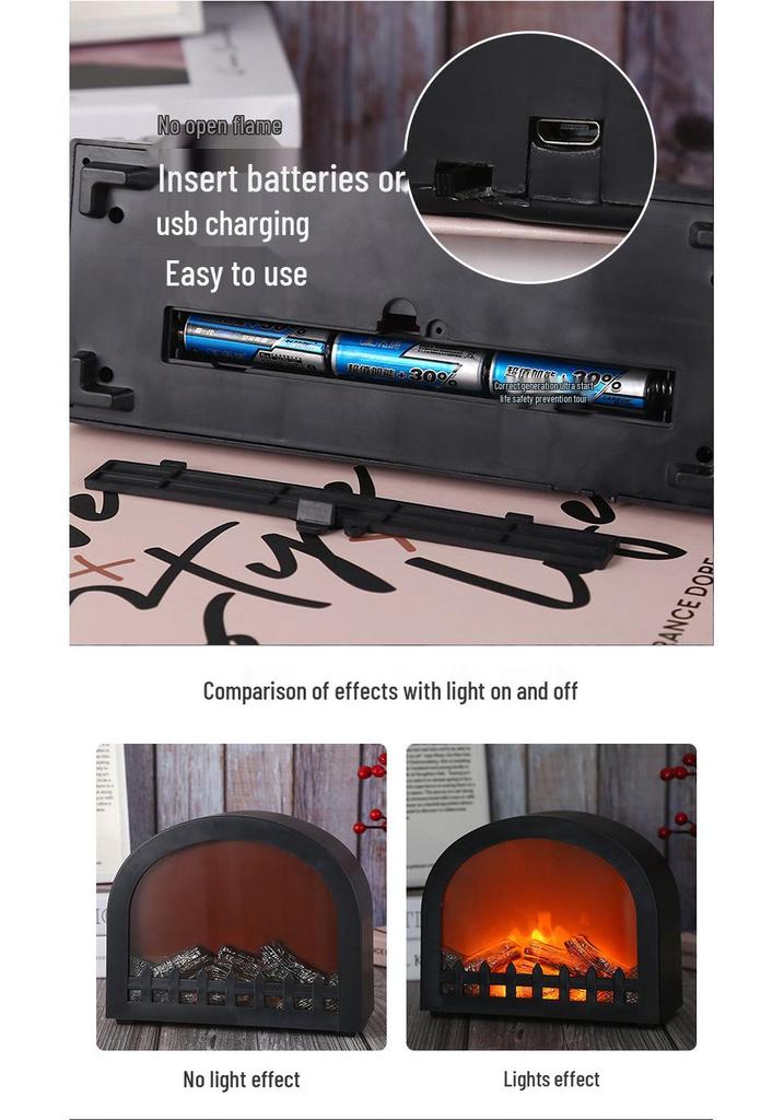 USB Plug-in Arched LED Fireplace Lamp with Simulated Charcoal Flame - Decorative Ornament for TV Cabinet and Home Use
