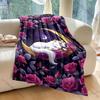 1PC Unicorn Moon Roses Night Dreamy Print Adult Children Warm Blankets Home Travel Car Soft Comfortable Suitable for All Seasons