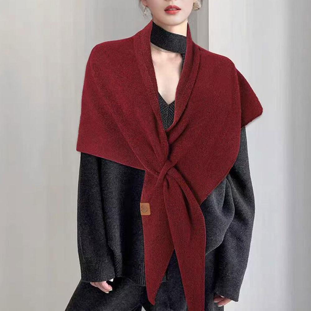 Winter Warm Shawl Wraps for Women Knitted Solid Color Knotted Cardigan Cape Soft Triangle Scarf Wrap Travel Elegant Tops Poncho