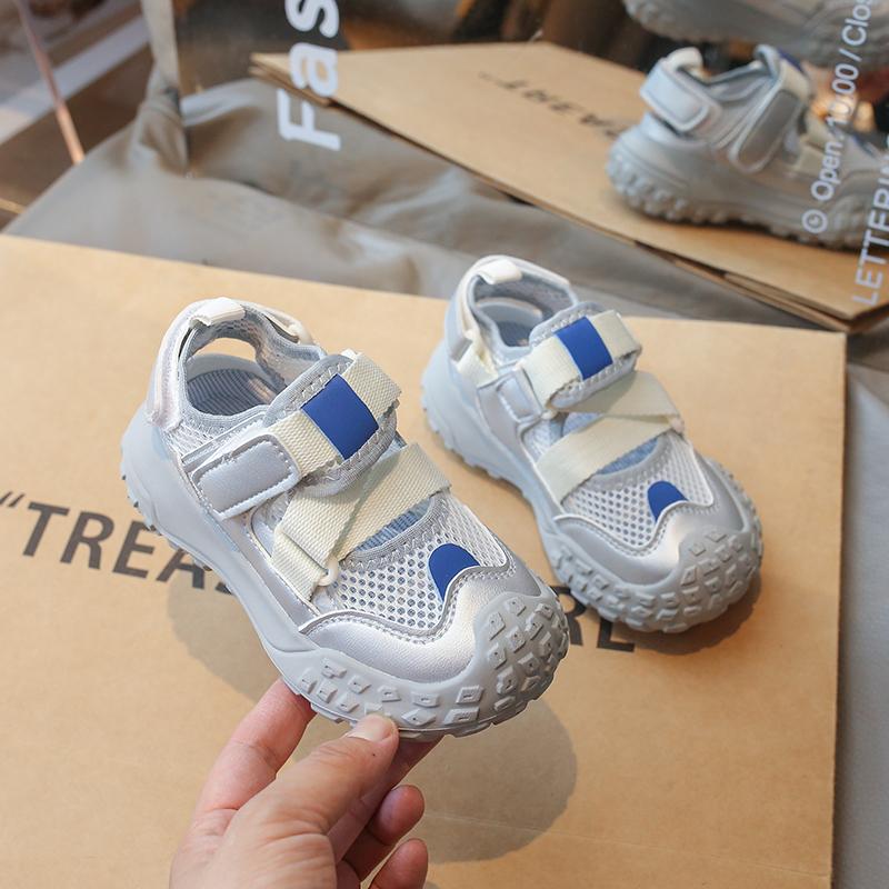 Kids Sports Sandals Mesh Breathable Boys Girls Tennis Shoes Non-slip Soft Sole 2025 Summer New Students Running Shoes Hook&loop