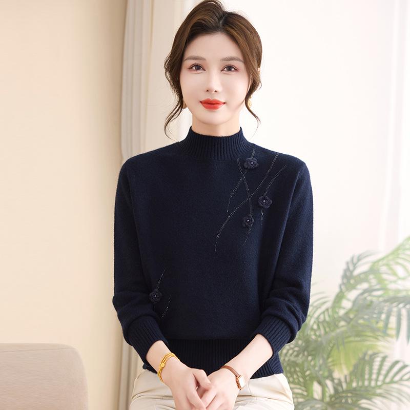 Mom's Winter Cozy Knit Half-High Collar Sweater for Middle-Aged & Elderly Women - Stylish & Warm Base Layer
