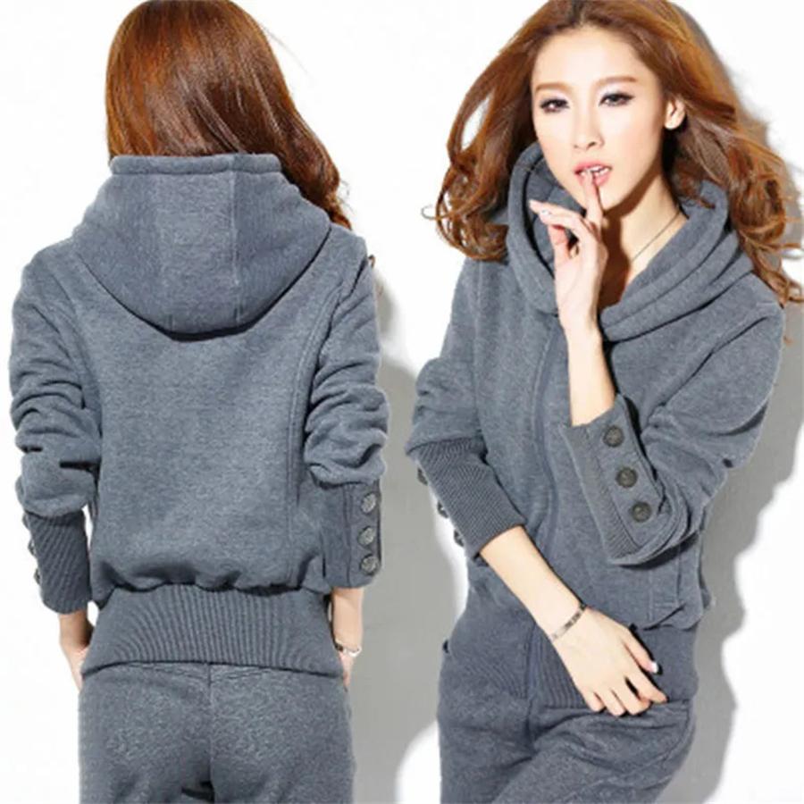 Ensemble chaud d'hiver pour femmes Sweat à capuche + Pantalon Ensemble 2 pièces