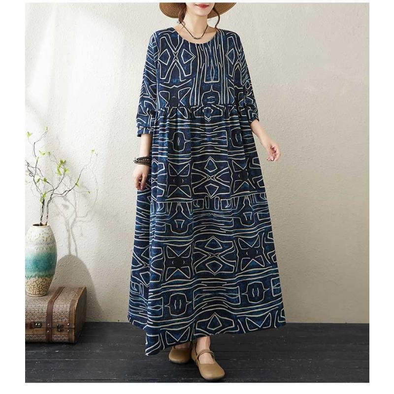 Round Neck Loose Plus Size Literary Vacation Plus Sleeve Dresses