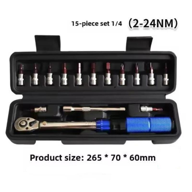 15Pcs Professional Maintenance Tool Adjustable Torque Ratchet Wrench 1/4-Inch Dual-Direction Bicycle Hex Socket Preset Wrench