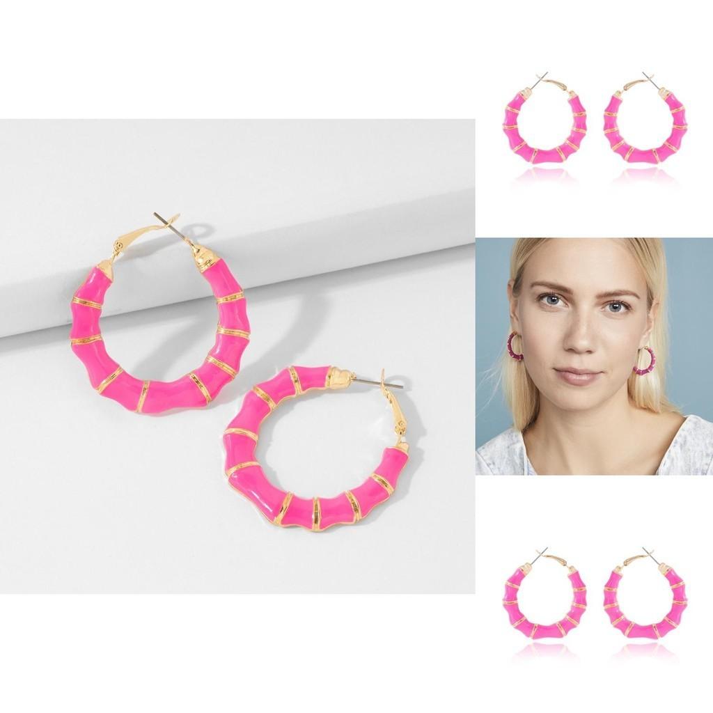 Fashionable Pink Statement Earrings For Women Modern Geometric Jewelry Alloy