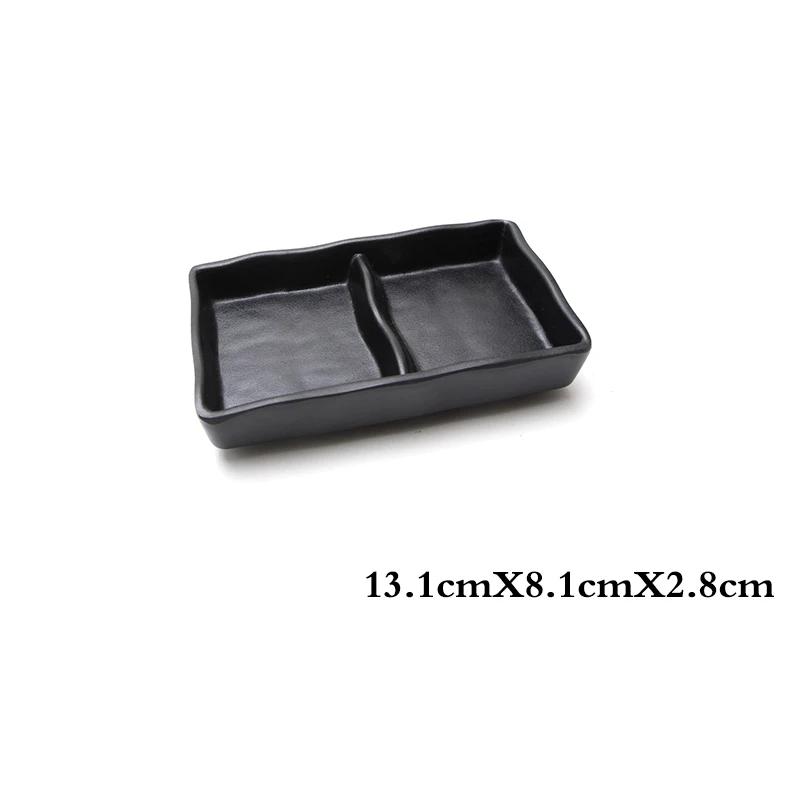 1Pcs Black Melamine Food Grade Plastic Soy Sauce  Pot Bar Tableware Seasoning Sauce Chili Double Grid Sauce Dish Snack Plate