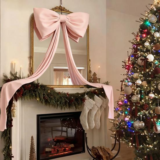 Adorno de Lazo para Árbol de Navidad de 71 Pulgadas Terciopelo Rojo Lazo Grande Decoración Navideña Decoración Festiva para Coronas Domésticas Pared