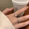 Double-layer moonstone ring Light luxury niche design ring Personality fashion temperament Versatile index finger ring