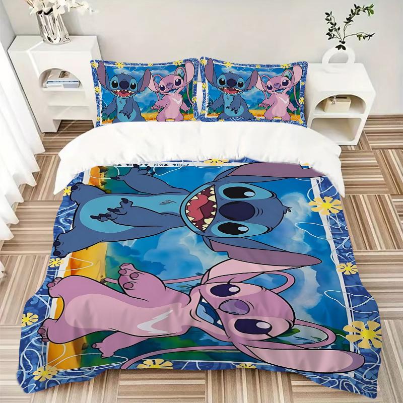 Stitch Lilo Adventure Printed 3pcs Bedding Set Soft Microfiber 1 Duvet Cover And 2 Pillowcases Home Bedroom Decor Xmas Gift K1816
