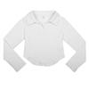 Women's Black Pure Cotton Polo Collar Long-Sleeve Slim-Fit T-Shirt, Curved Hem, Versatile Spring/Autumn Style.
