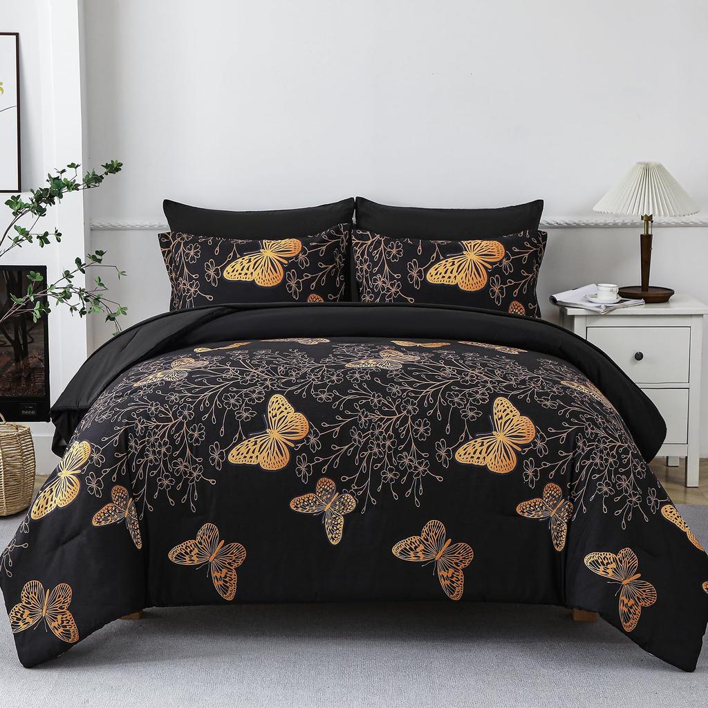 Set Biancheria da Letto Farfalle Scure per Bambine Ragazze Set Copripiumino Farfalle Set Coperta Trapuntata Copri Trapunta Camera da Letto 3 Pezzi Full King Size