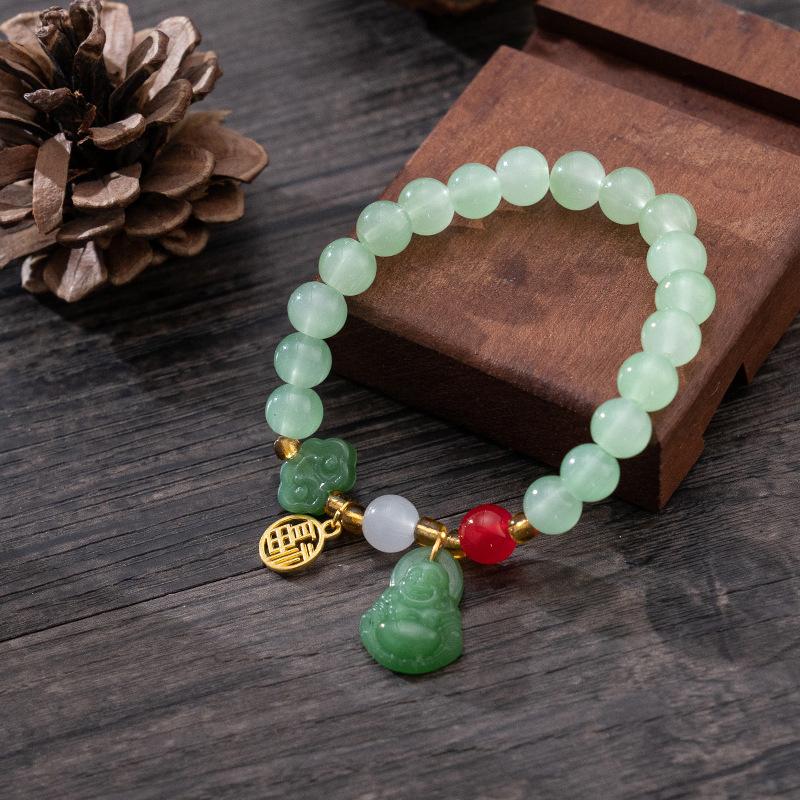 

Exquisite Bracelet With Lucky Cloud Maitreya Buddha Fu Pendant Classic Chinese Bracelet For Women Jewelry Gift зелений