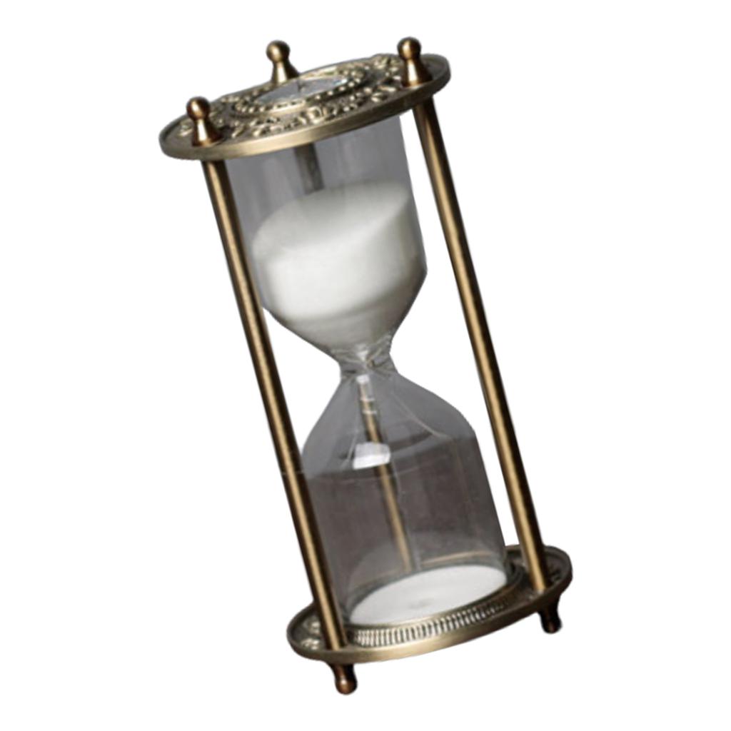 Vintage Glass and Metal Hourglass 15/30 Minutes Sand Timer for Living Room Decoration Engraved Rotating Sand Clock Stand