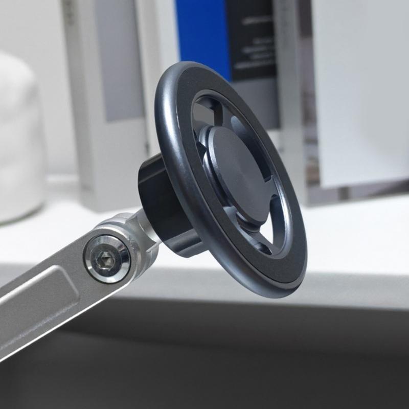 Aluminum Magnetic Phone Mount Stand With Height Adjustment 360 Degree Rotation Foldable Base For Tablets And Smartphones