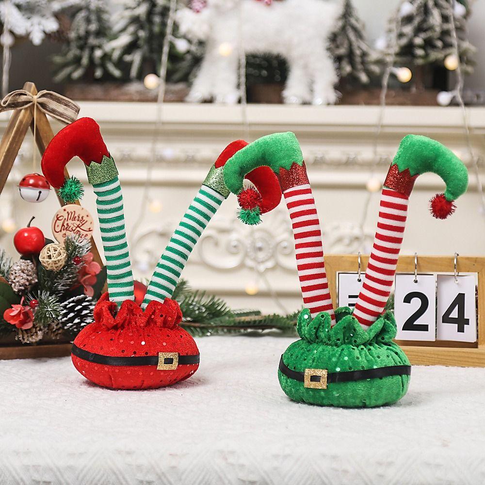 Sequins Stuffed Legs Xmas Decor Stripped Bendable Desktop Ornament  Home Xmas Decor