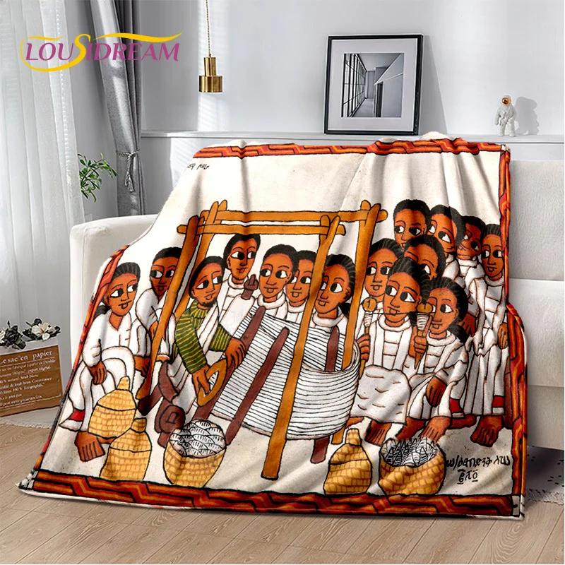 

Classics Cartoon Africa Ethiopian Painting Art Blanket,Soft Throw Blanket for Home Bedroom Bed Sofa Picnic Office Travel Cover 75x90cm