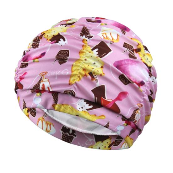 Cloth Swimming Pool Cap for Women, Breathable Colorful Ruffle Swim Cap, Elastic Ear Protection Short Long Hair Bathing Hat
