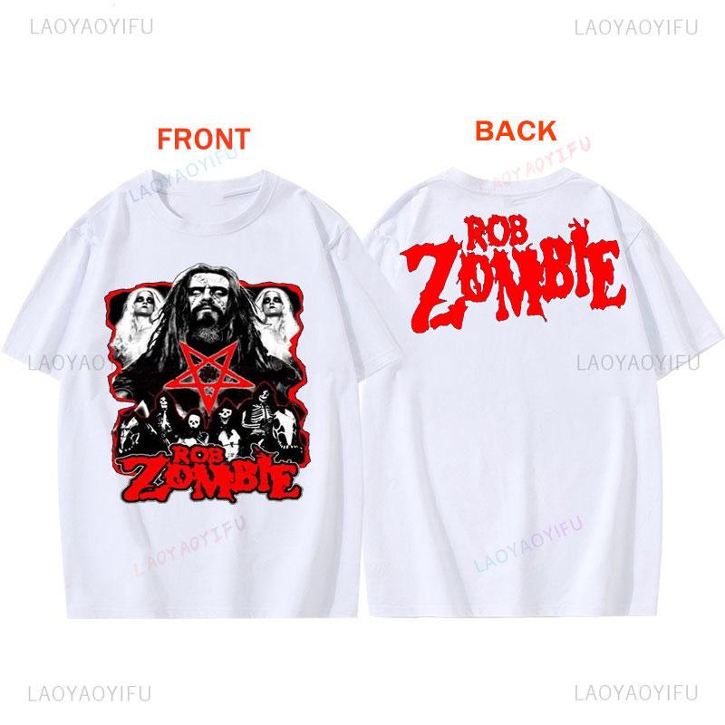 Speler Rob Zombie Polyester Shirt Horror Stijl USA Concert Tour Punk Grafische T-shirts Rock Band T-shirt Schedel Pentagram Ontwerp