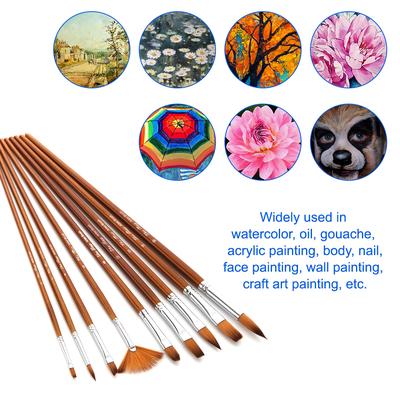 9-teiliges professionelles Pinsel-Set, Mehrzweck-Pinsel, Nylonhaar, Holzgriff für Acryl