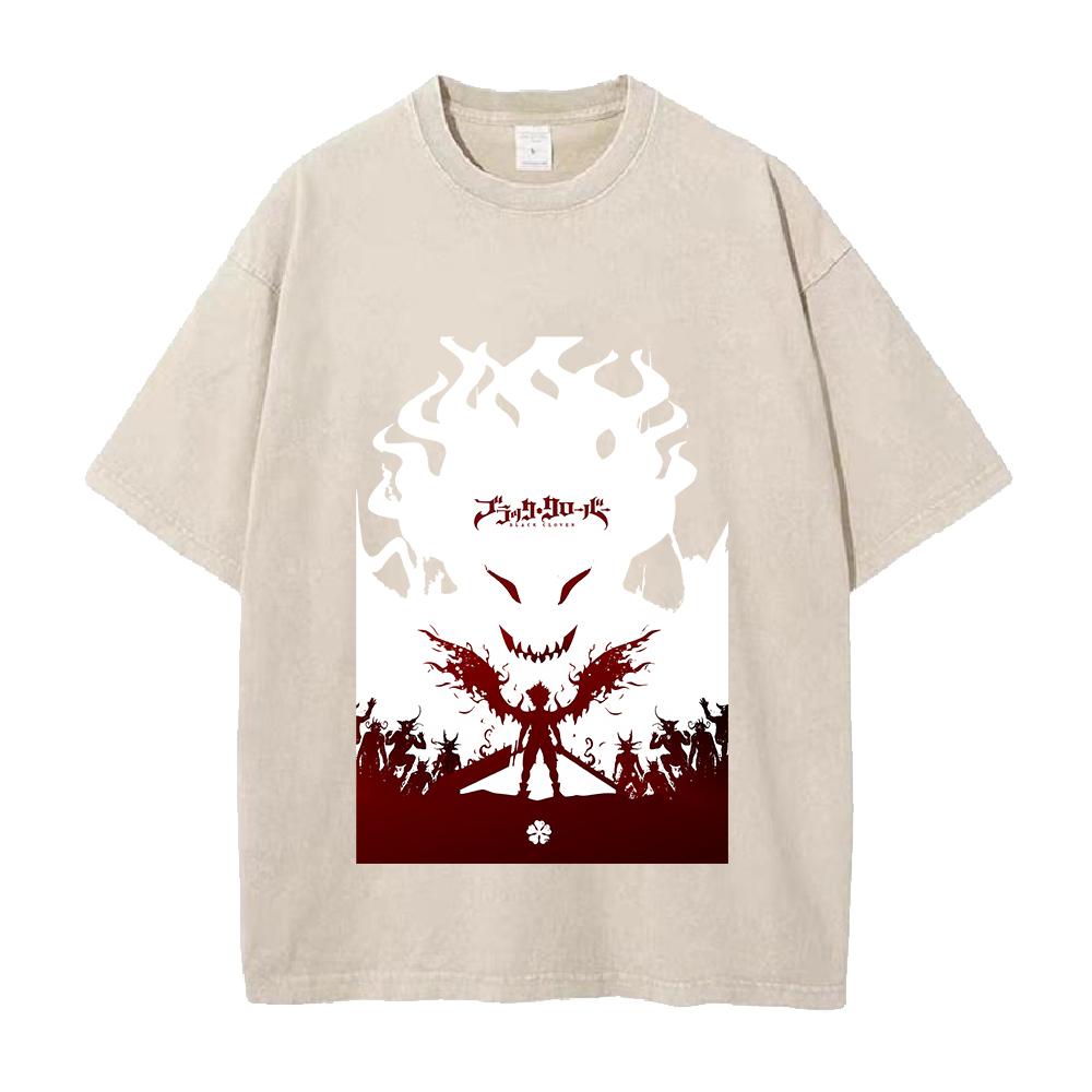 Anime Black Clover Asta Printed Tee Men Women Washed Cotton T-shirts Short Sleeve Vintage T Shirt Harajuku Male Oversized Tshirt