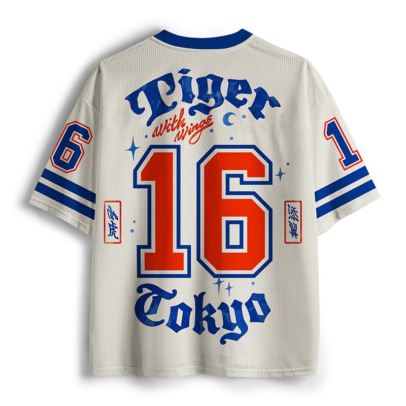 2026 New Sports Short Sleeved Shirt, V-neck Short Sleeved T-shirt, Tiger with Wings Print Tshirt, Sports Fashion 3D Printed Quick Drying Mesh Jersey
