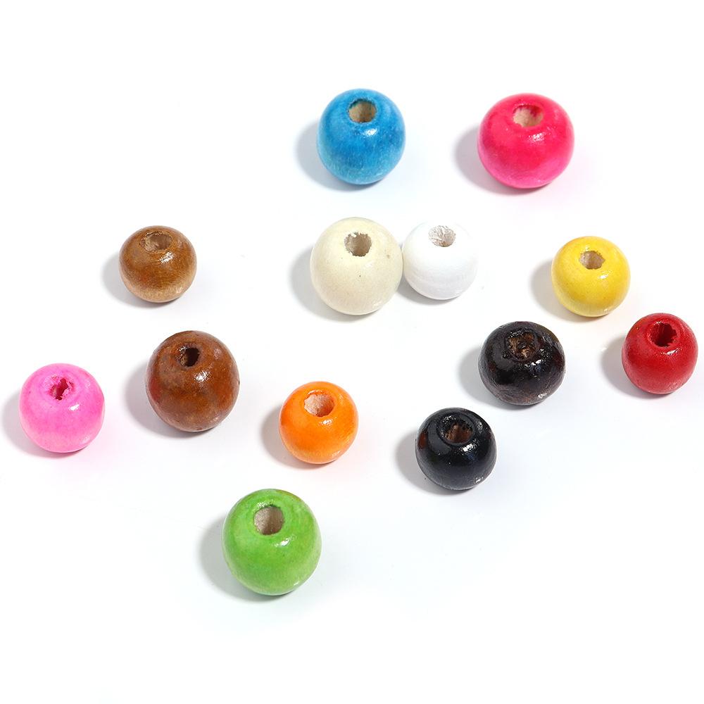 Maple Large Hole Round Beads Diy Bracelet Loose Beads, Candy Color Wood Beads Color Round Beads Bracelet Key Chain Basic Accessories
