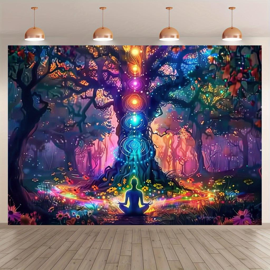 VIKAMA Meditation Colorful Wheel Tree Tapestry Mysterious Forest Fantasy Bohemian Style Bedroom Living Room Decoration