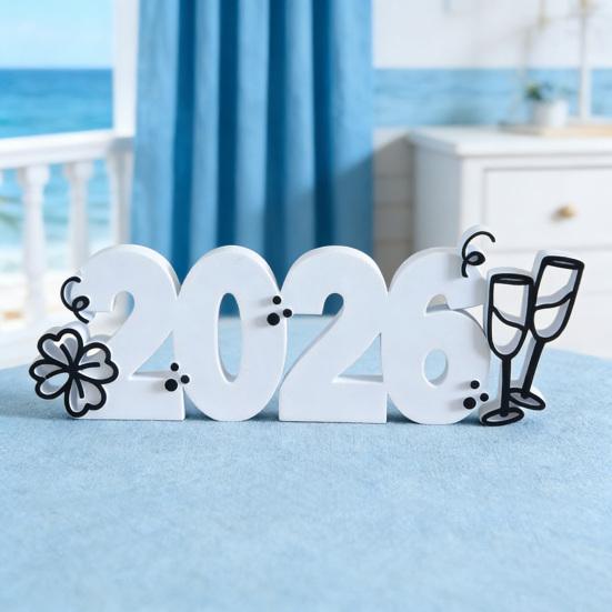 2026 Table Sign 3D Printed Happy New Year Party Tabletop Ornament for Shelf Mantle Desktop Tiered Tray Decor