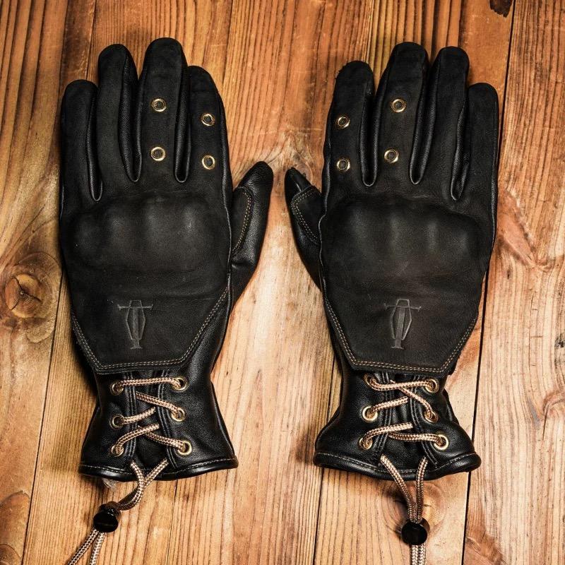 

Retro Motorcycle Gloves Man Woman Winter Fleece Liner Warmer Vintage Full Finger Protective Windproof Genuine Leather Gloves S чёрный