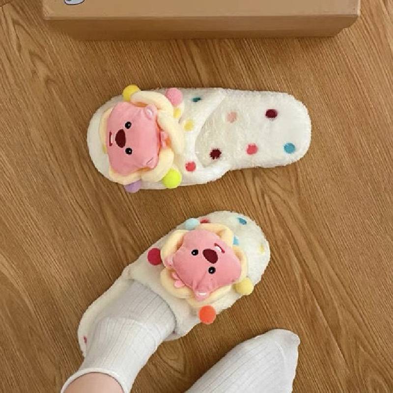 Loopy Pororo Cotton Slippers Winter Warm Indoor Living Room Plush Cartoon Shoes