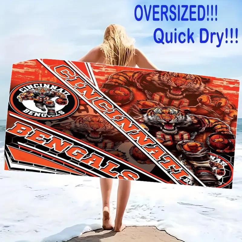 Cincinnati Bengals Logo Print Beach Towel, Large Soft Quick Dry Towel for Beach Camping Swimming