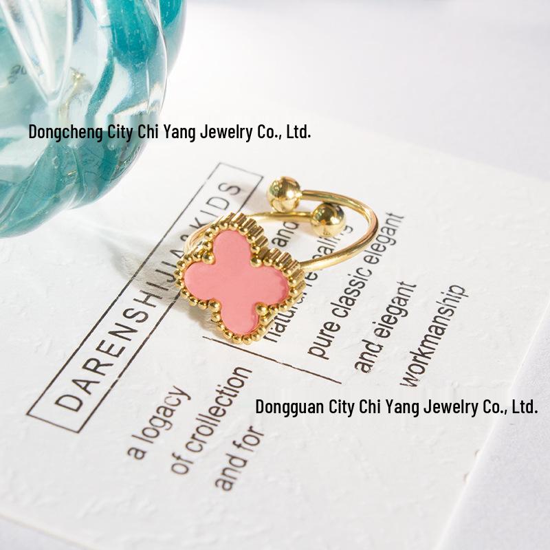 

Регулируемое кольцо из титановой стали 18 карат с четырехлистным клевером для женщин - Универсальный и модный дизайн Adjustable Open Size