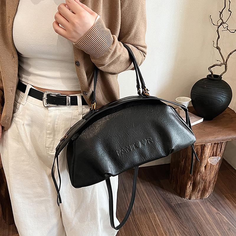 Geantă de mână de damă toamnă iarnă, capacitate mare, geantă bowling, geantă de umăr casual, geantă de mână din piele maro stil vintage CLE