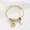Gold Plated Bracelet for Women with Diamond Inlay, Fish Tail Dolphin Alloy Pendant, Adjustable Wristband