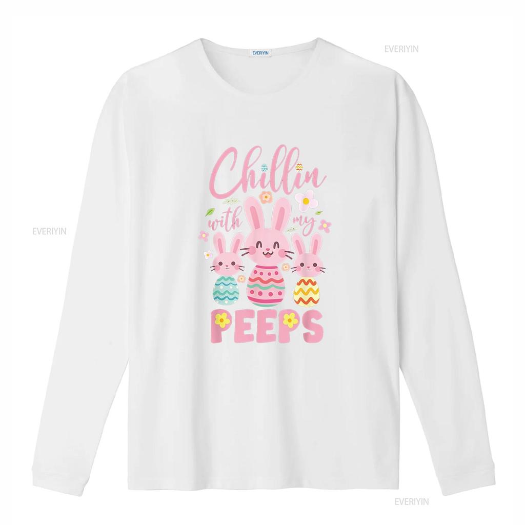 Chillin with My Peeps Funny Bunny Easter Day LOVE T Shirt vintage Washed fashion Versatile streetwear Soft designer clothes