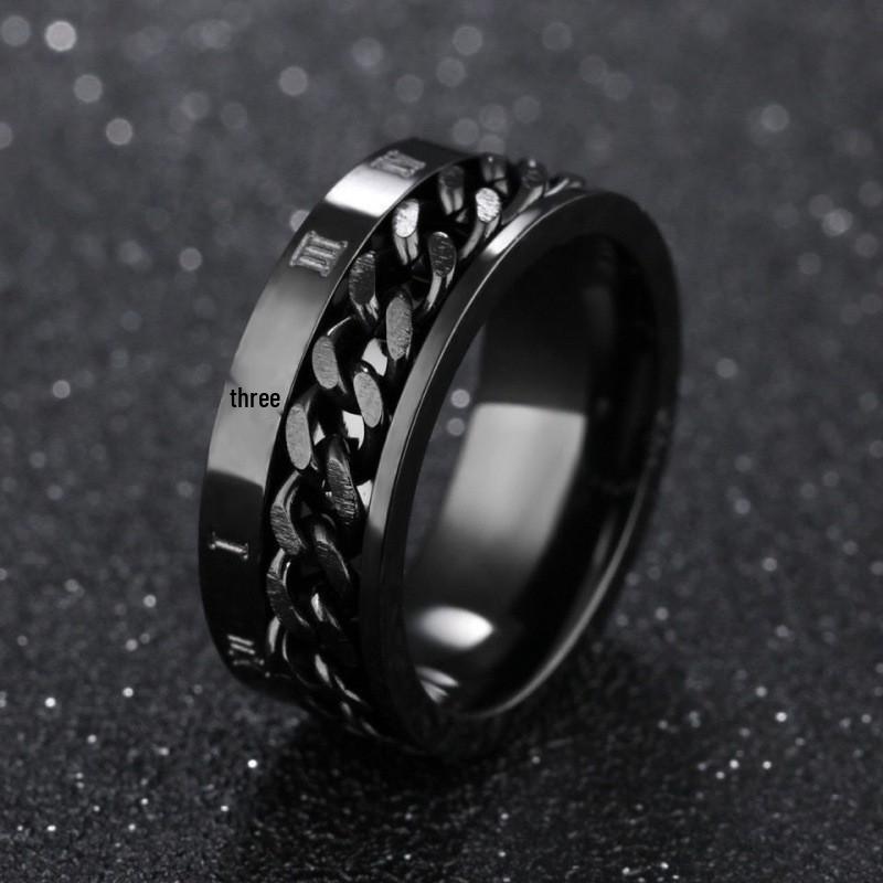 Men's Titanium Steel Rotatable Chain Ring with Embossed Pattern and Built-in Bottle Opener