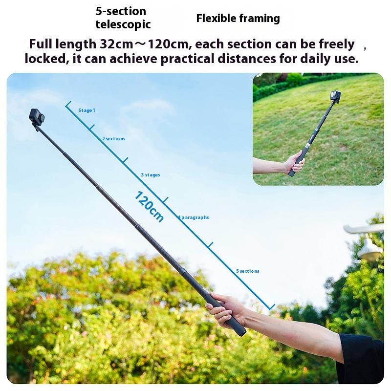 1.2M Carbon Fiber 5-Position Retractable Selfie Stick Monopod Extendable With 1/4 Screw For Insta360 Osmo Action Action Camera