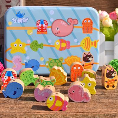 Little Migratory Bird Beaded Cartoon Iron Box, Wooden Bead Threading Educational Toys, Boys and Girls Play House Toys
