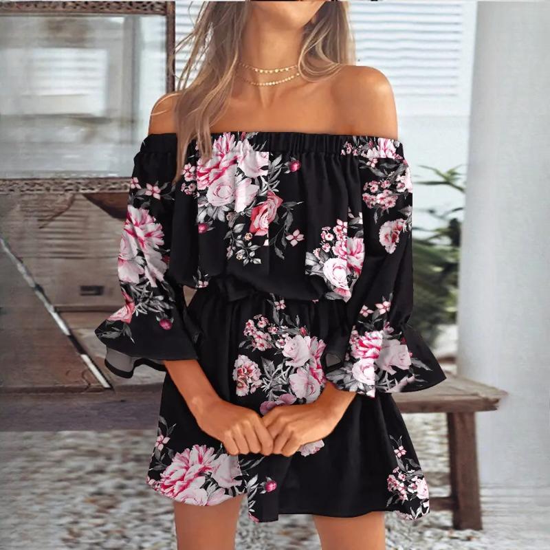 QICED Women's Sexy Fashion One Shoulder Printed Dresses